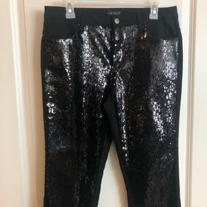 BLACK SEQUIN PANTS JEANS👖 ✨tight fit stretch ✨ sparkly black sequin front ✨ szL